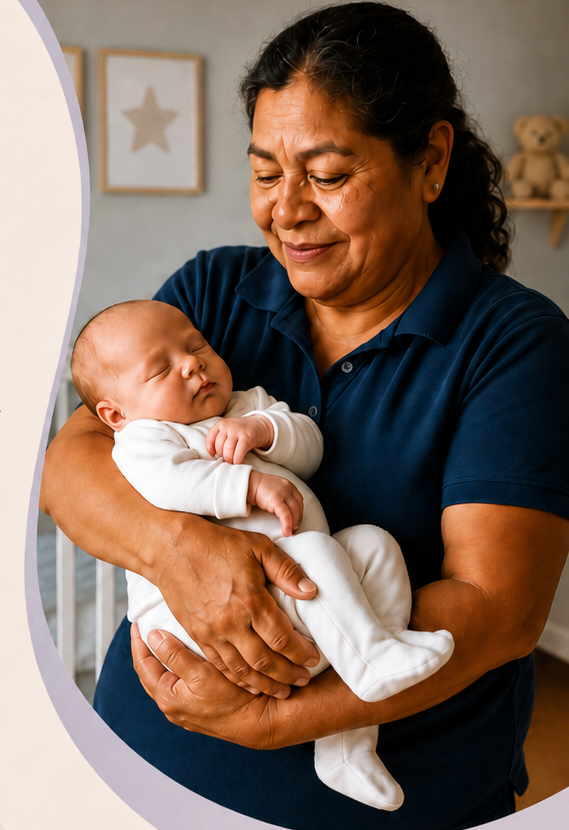 Caregiver gently holding a sleeping baby